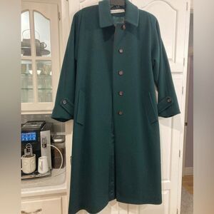 Larry Levine 100% Wool Ankle Length Single Breasted Forest Green Coat Size 10